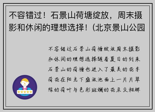 不容错过！石景山荷塘绽放，周末摄影和休闲的理想选择！(北京景山公园有荷花吗)