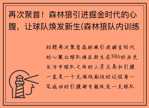 再次聚首！森林狼引进掘金时代的心腹，让球队焕发新生(森林狼队内训练事件)